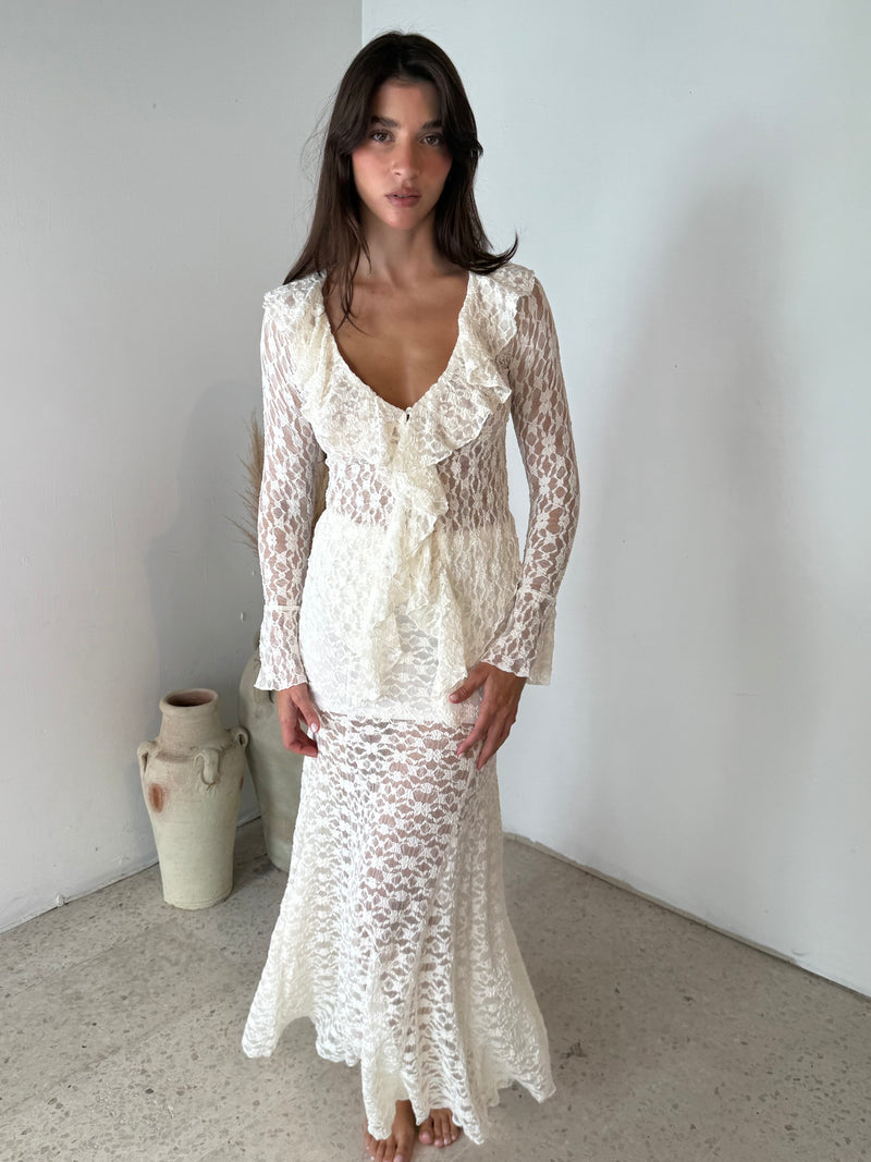 Lace LS Top & Skirt Set