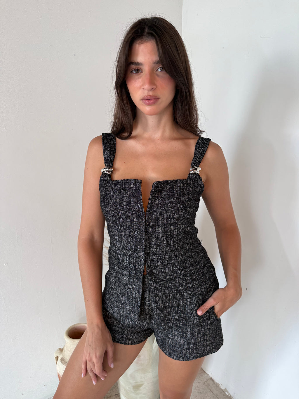 Black Tweed Top & Short Set