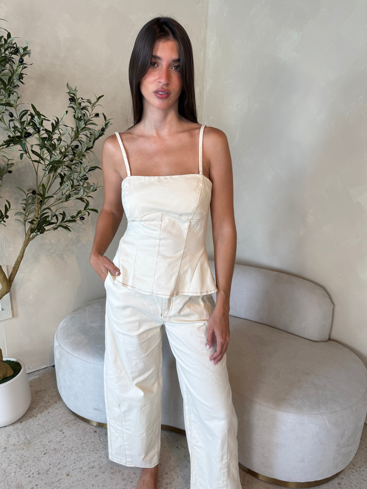 Stretch Twill Peplum Top & Pant Set