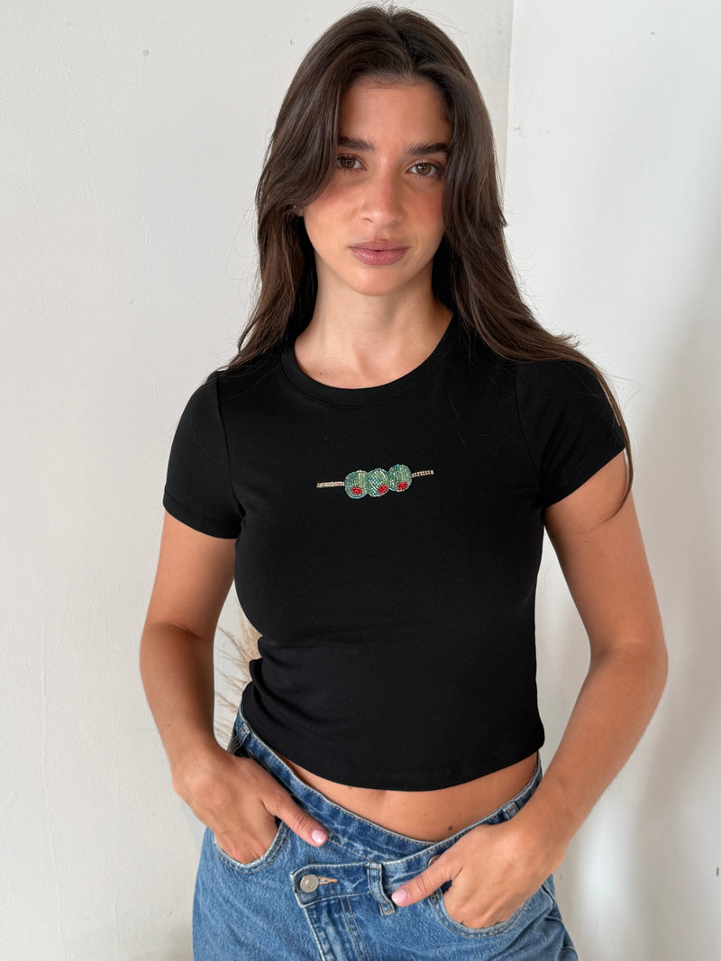 Olive Beaded Tee