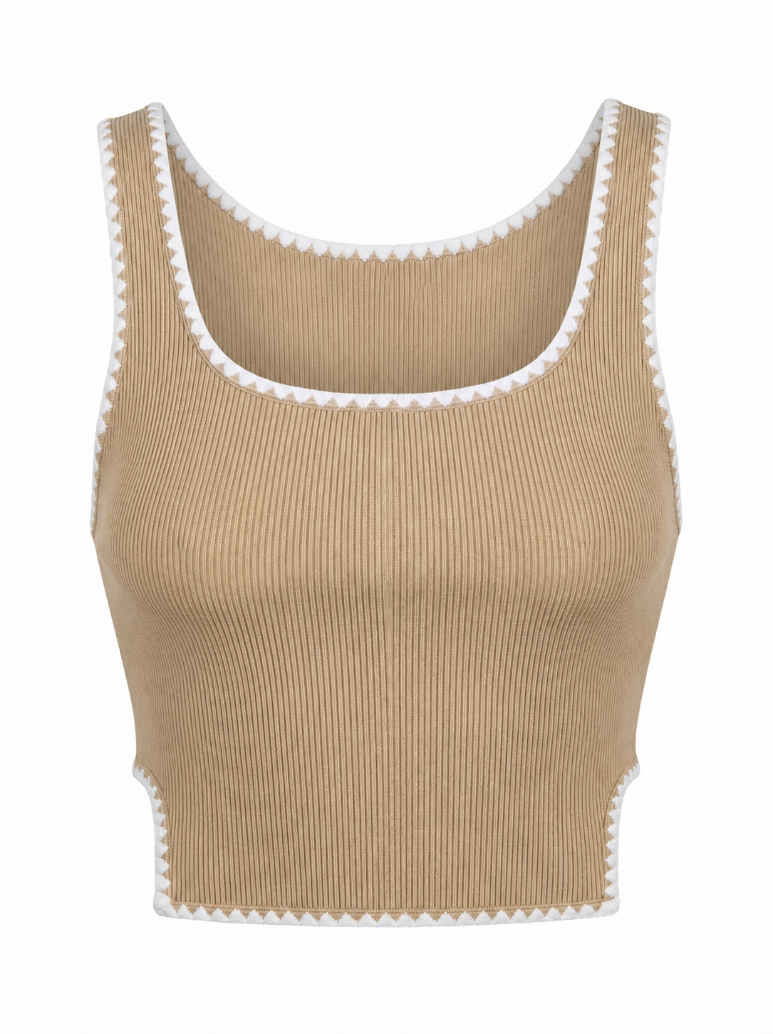 RIBBED EMBROIDERY BIAS DETAIL TANK TOP