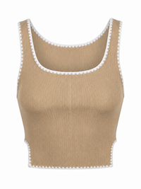 RIBBED EMBROIDERY BIAS DETAIL TANK TOP