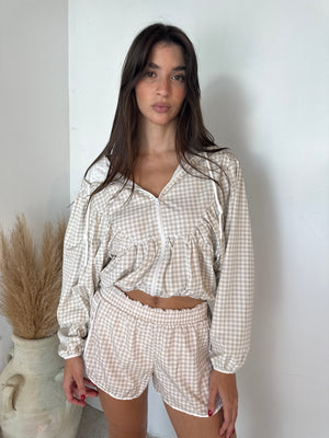 Beige Gingham Active Short