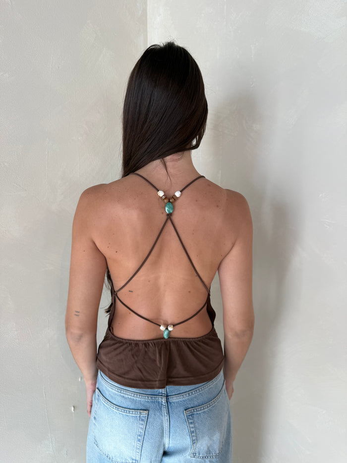Open Back Beaded Top