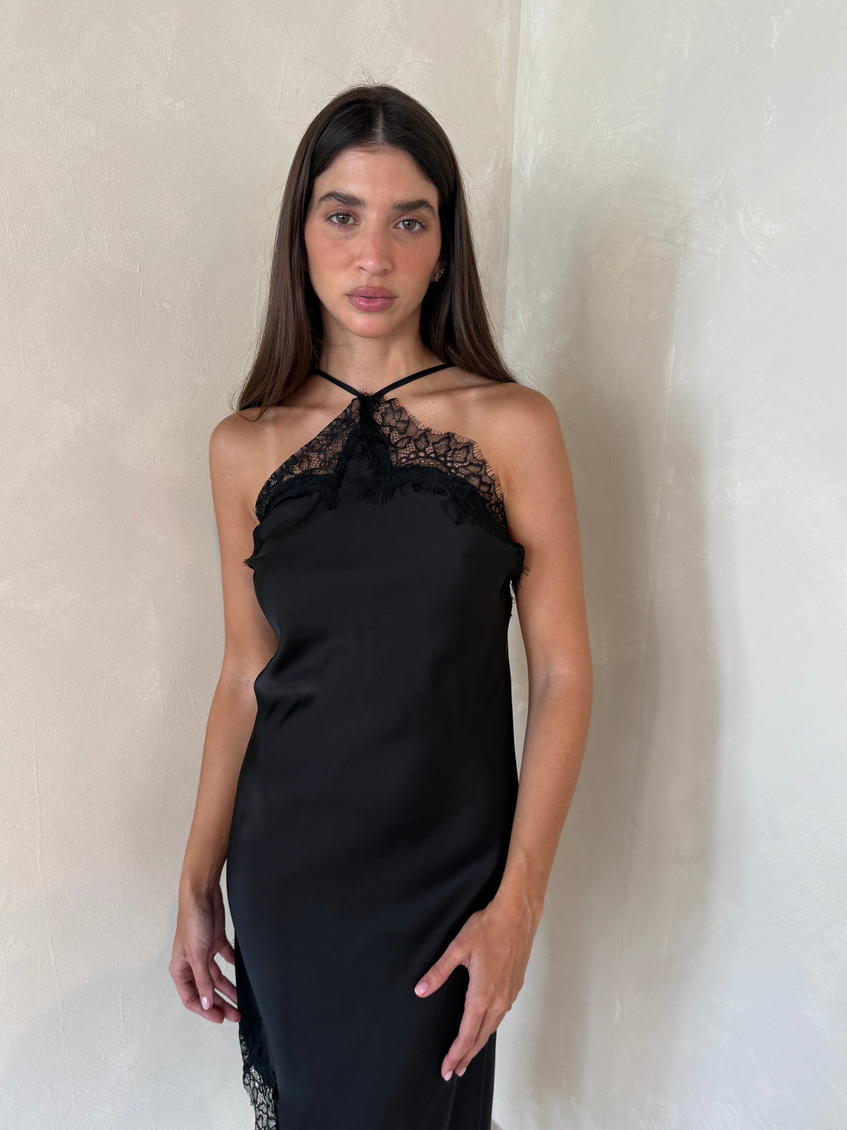 Black Lace Trim Detail Slip Dress