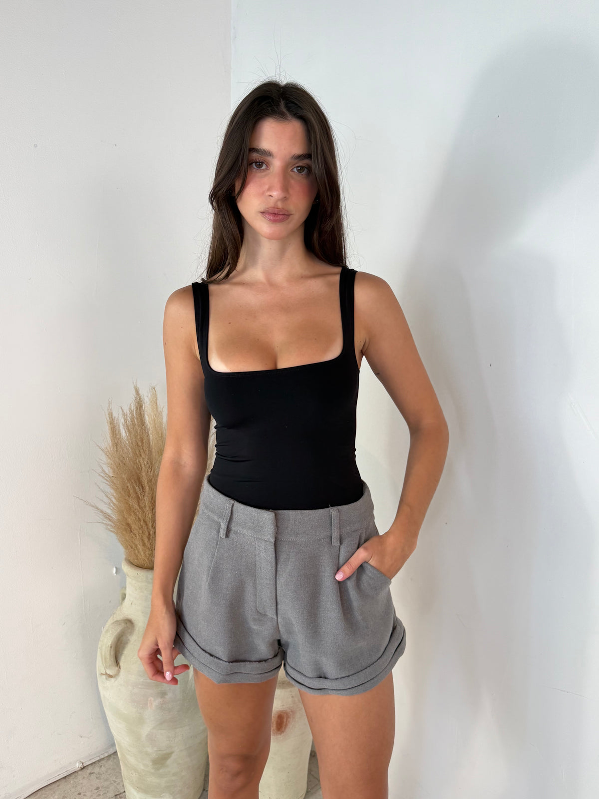 Shorts With Contrast Pu Leather Trim