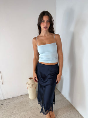 Navy Satin Lace Skirt