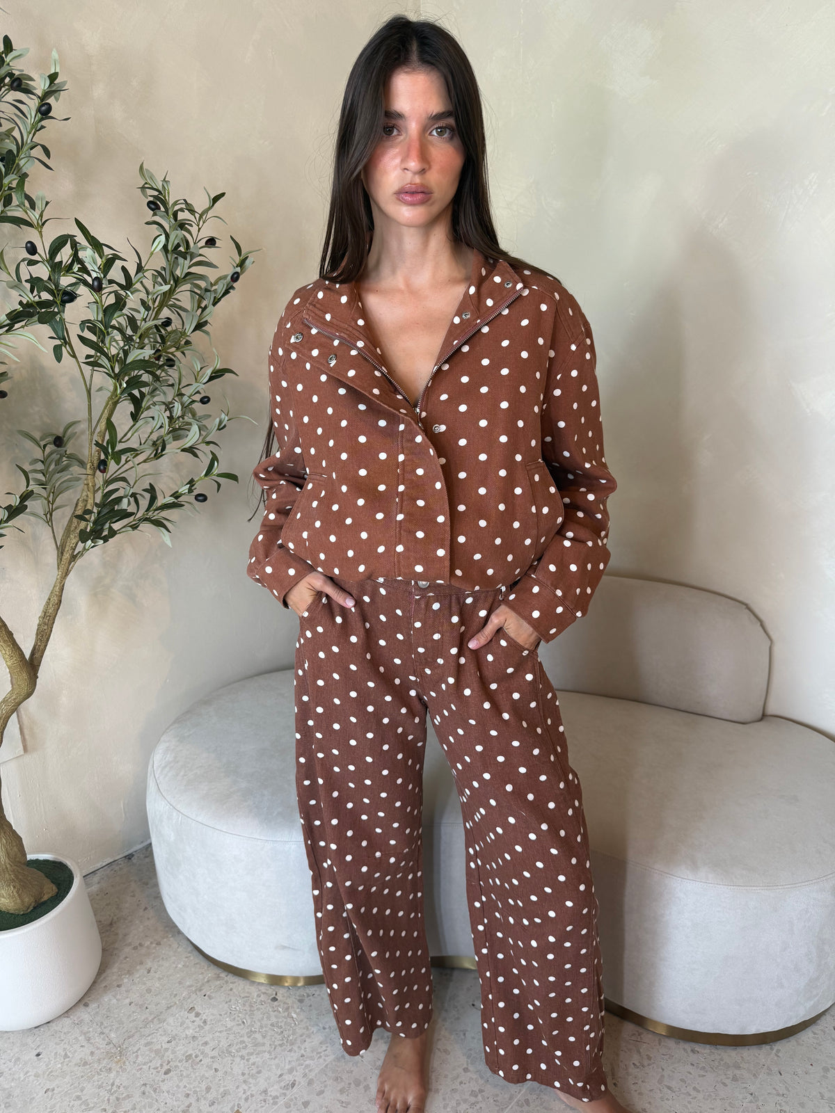 Rust Polka Jacket & Barrel Pants Set