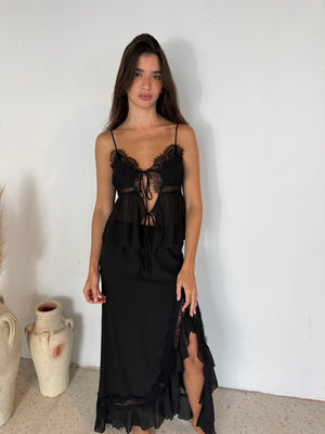 Lace Trim Tie Top & Maxi Skirt Set