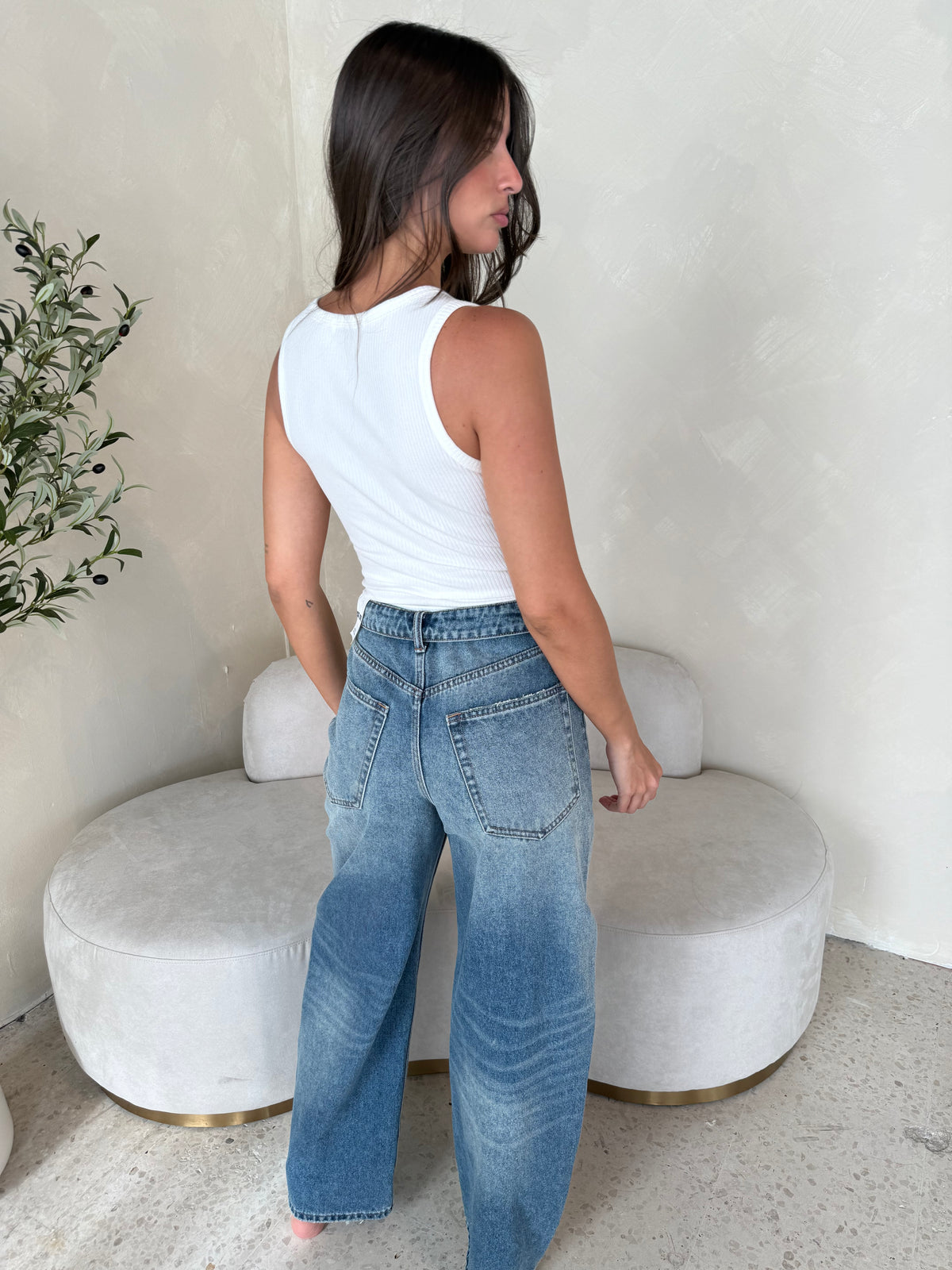 Foldover Dark Denim Jeans