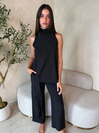 High Sleeveless Top And Straight Leg Pants Set