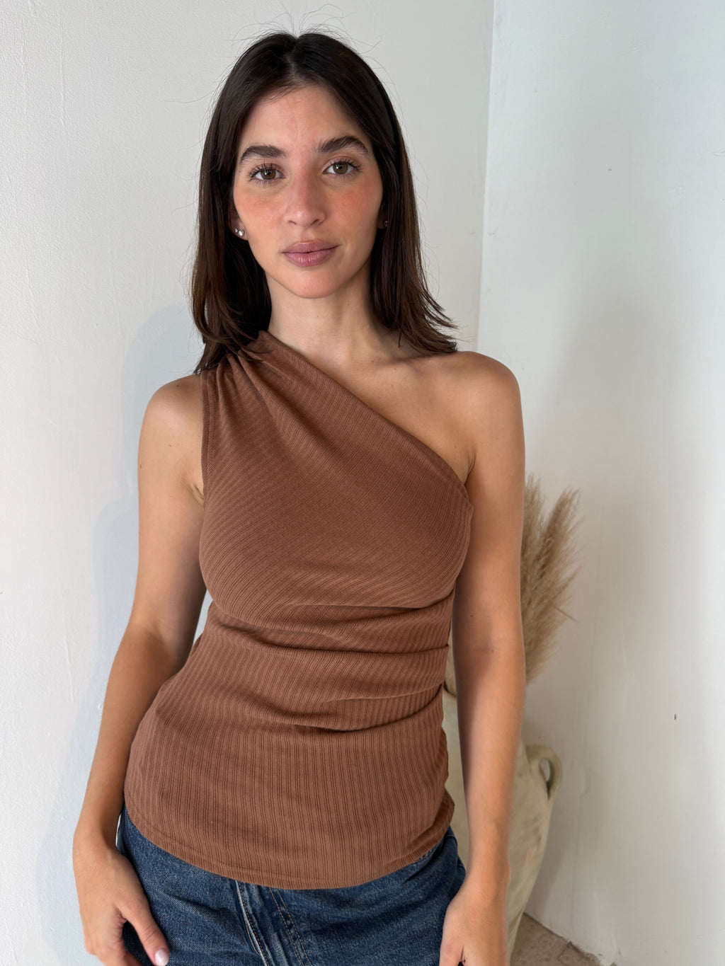 Ribbed One Shoulder Top