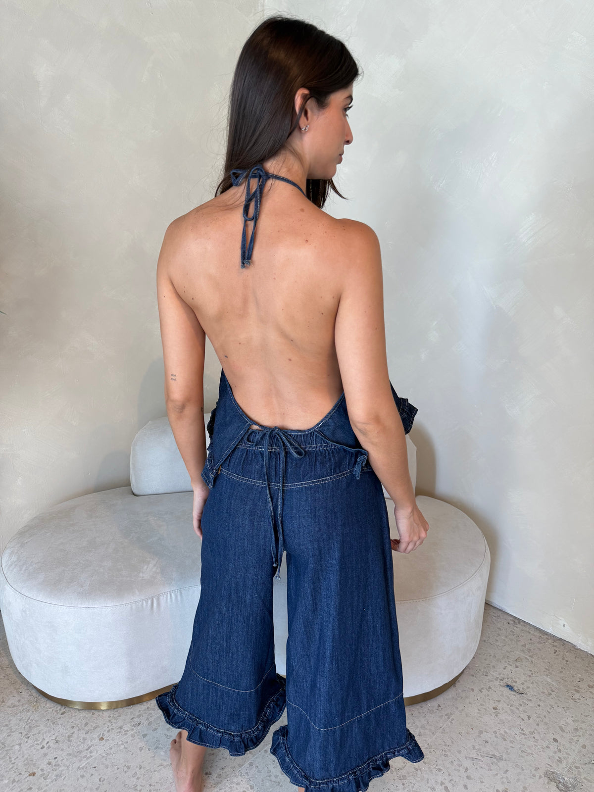 Dark Denim Ruffle Top & Pant Set