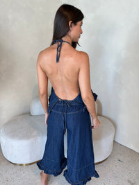 Dark Denim Ruffle Top & Pant Set