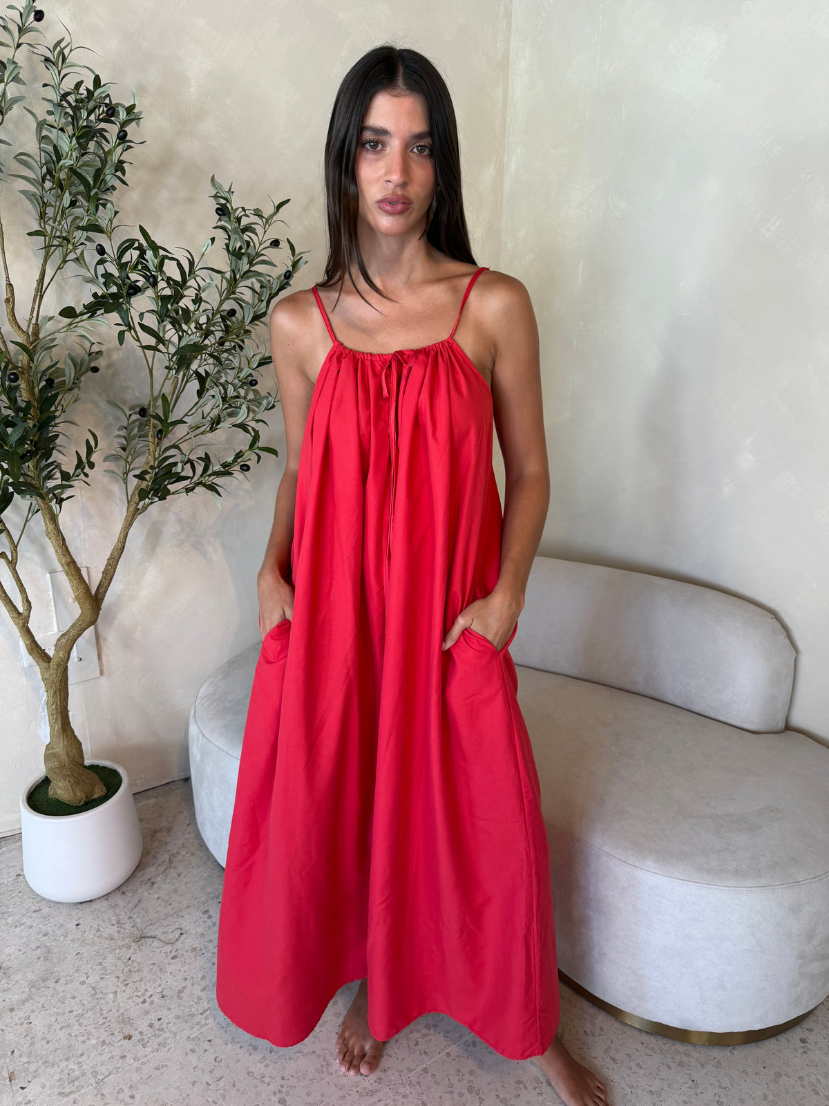 Red Strappy Maxi Dress