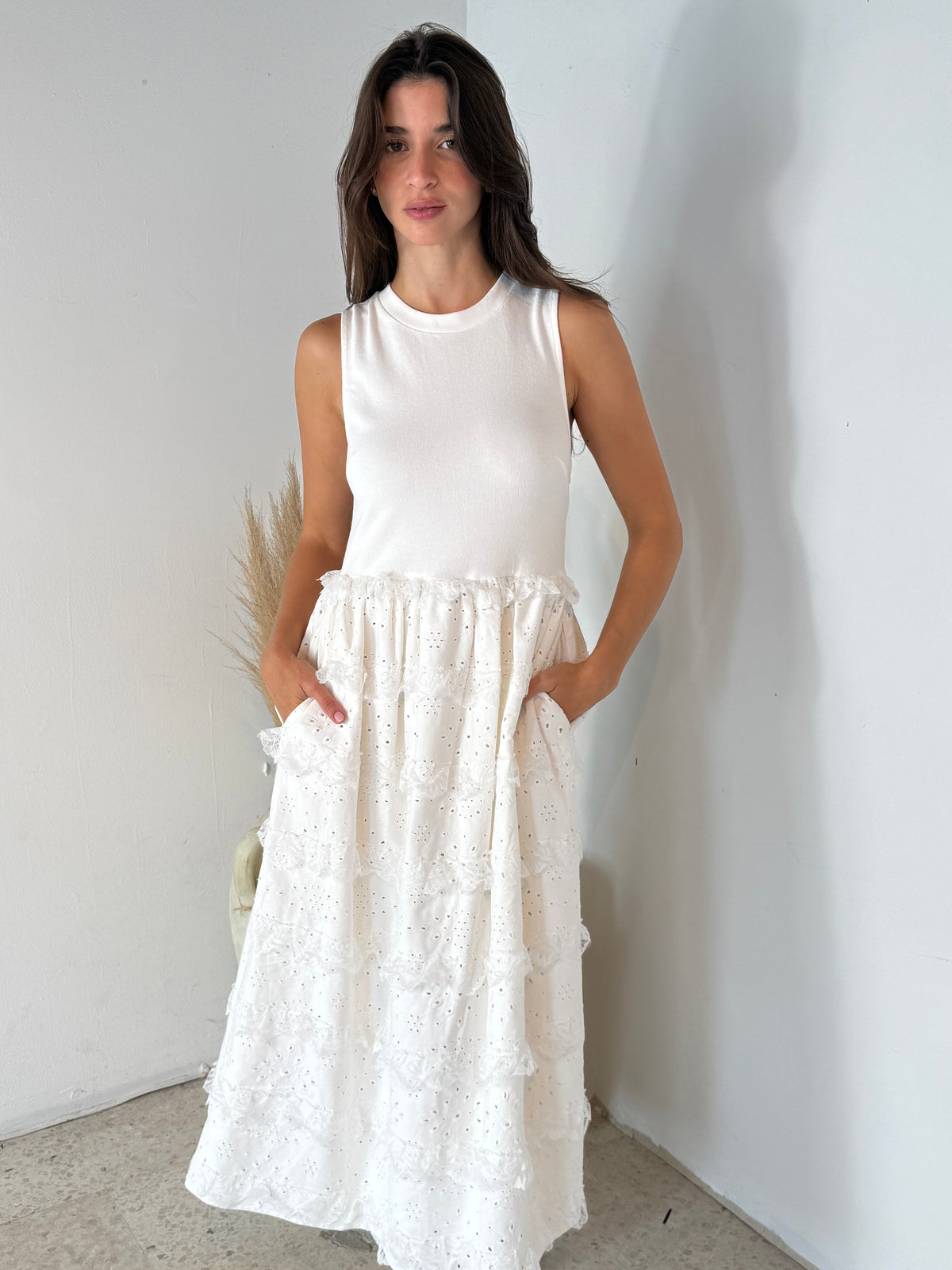 Mixed White Midi Dress