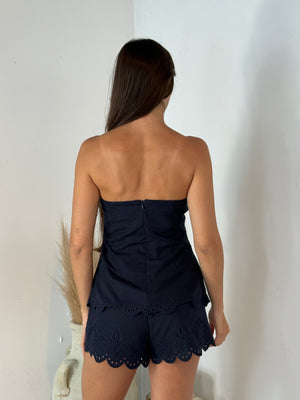 Navy Embroidered Tube Set