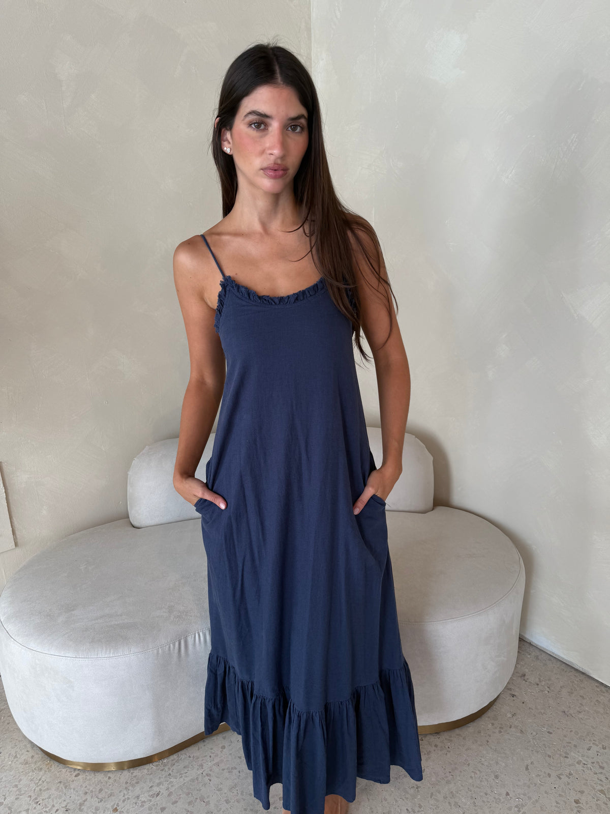 Linen Strappy Maxi Dress