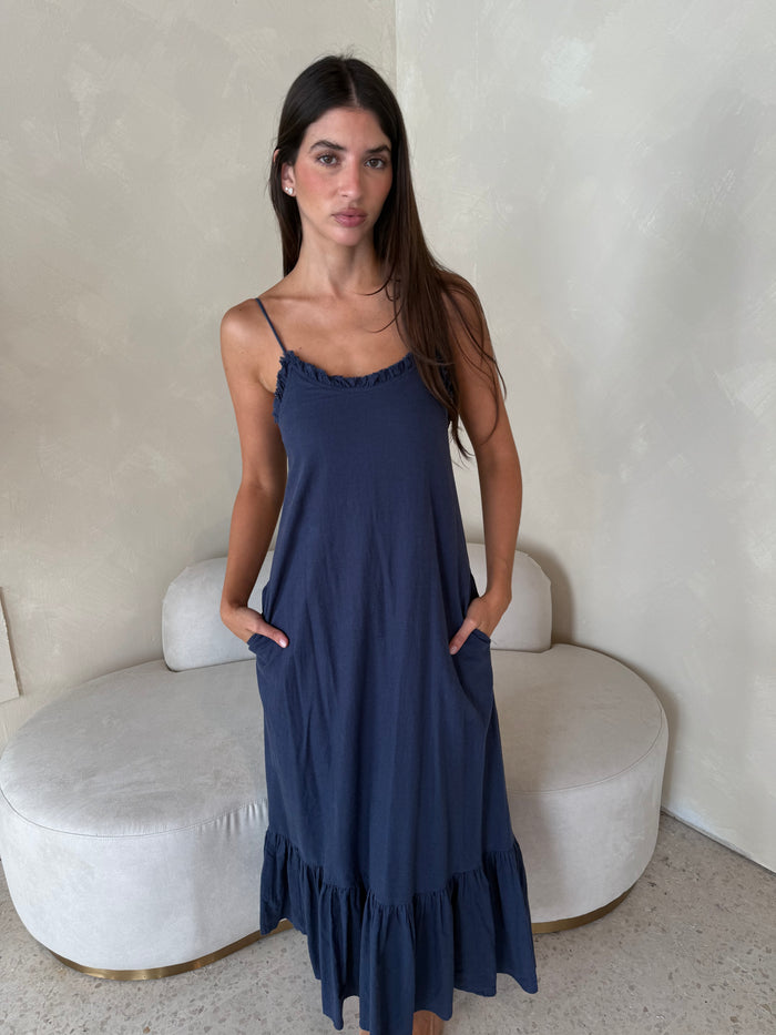 Linen Strappy Maxi Dress
