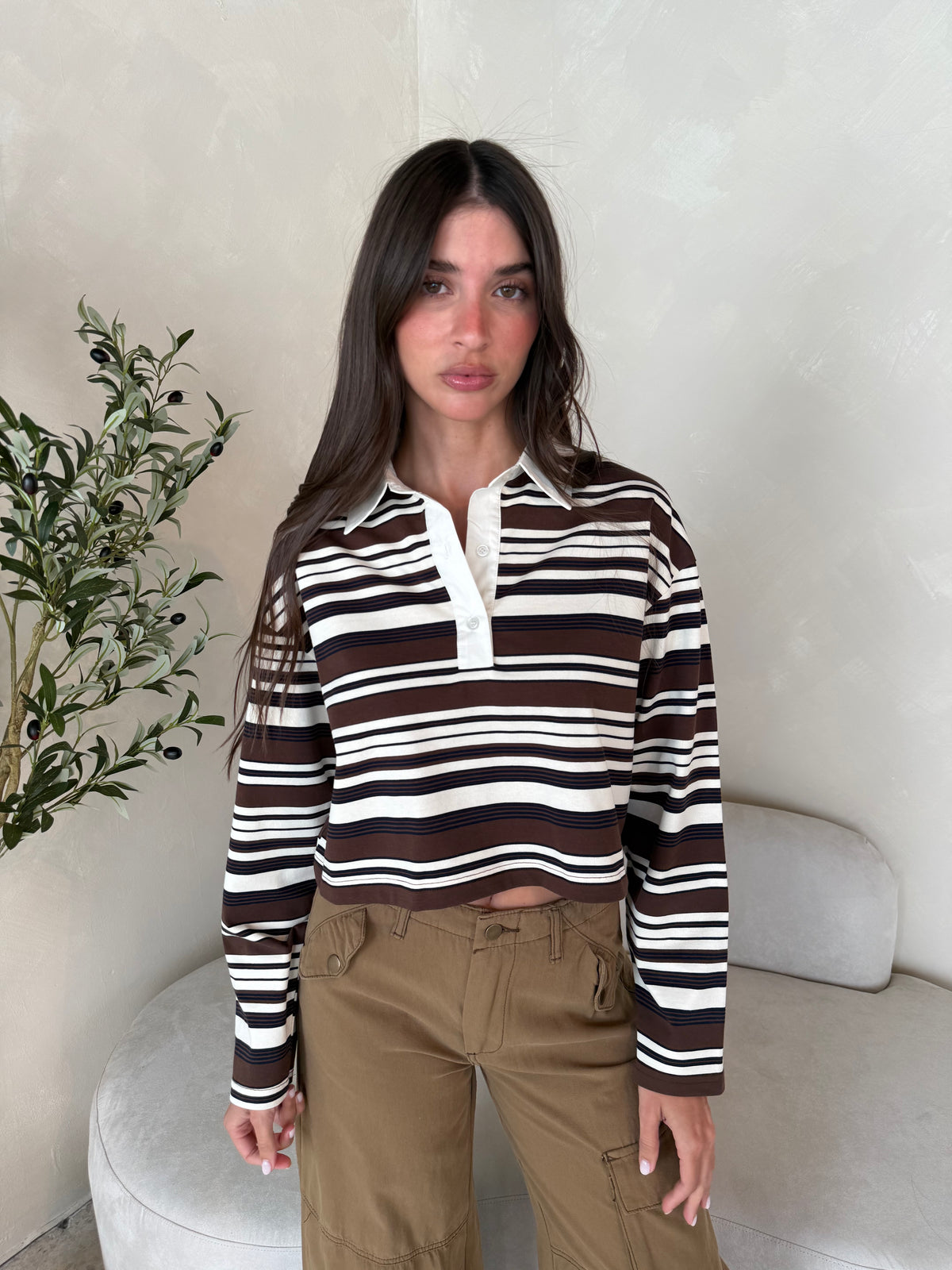 Striped Collar LS Top