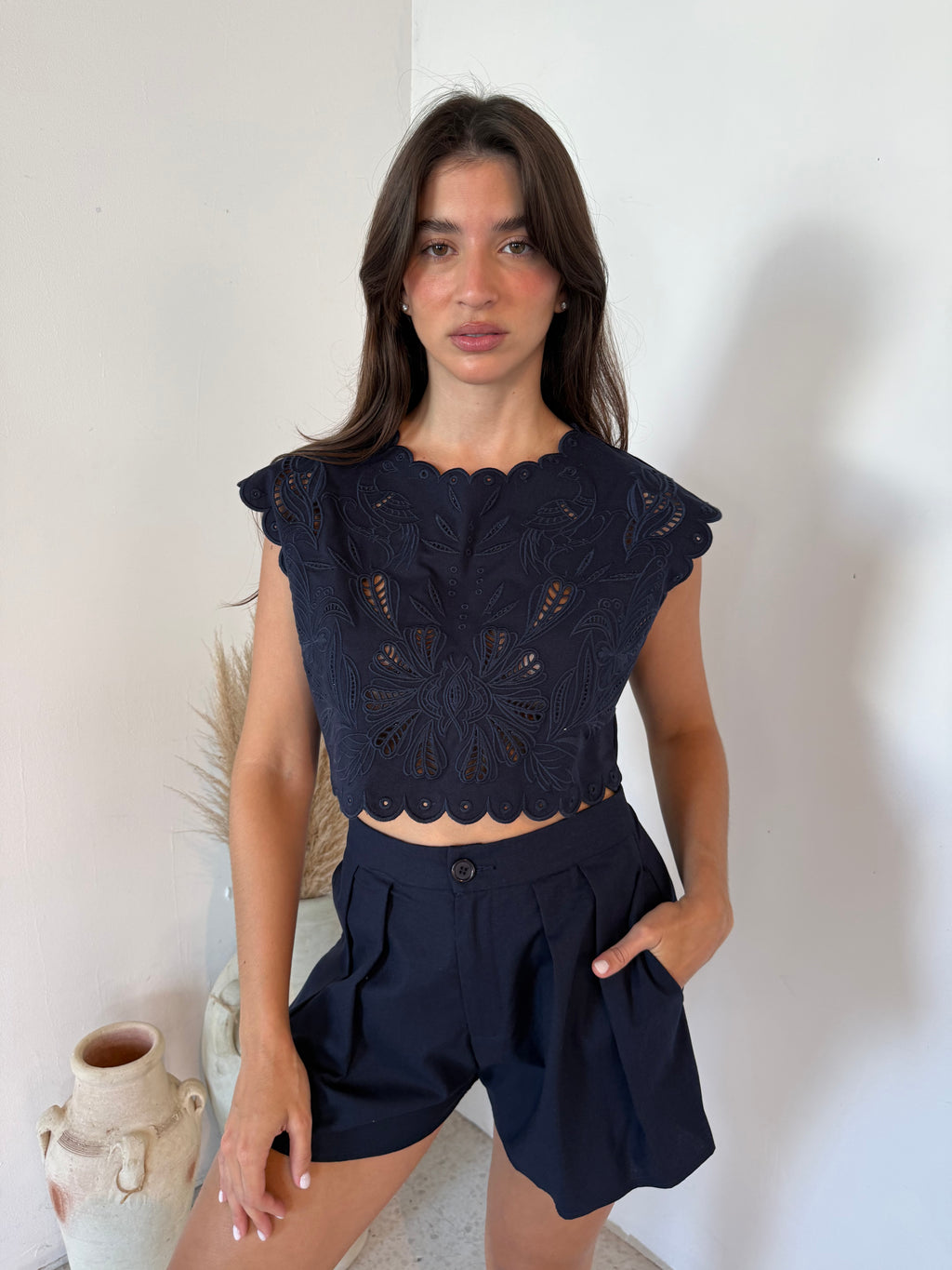 Embroidered Scallop Top & Short Set