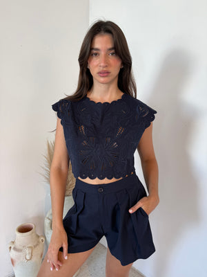 Embroidered Scallop Top & Short Set