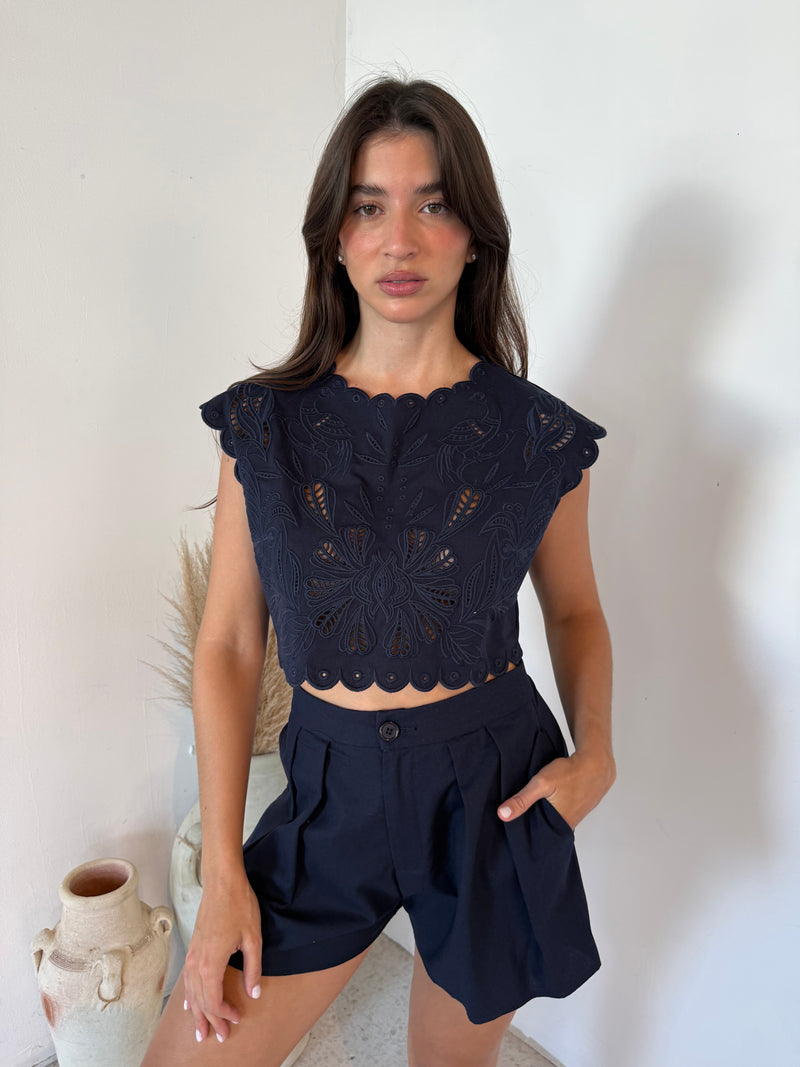 Embroidered Scallop Top & Short Set