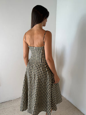 Natural Checkered Bustier Maxi Dress