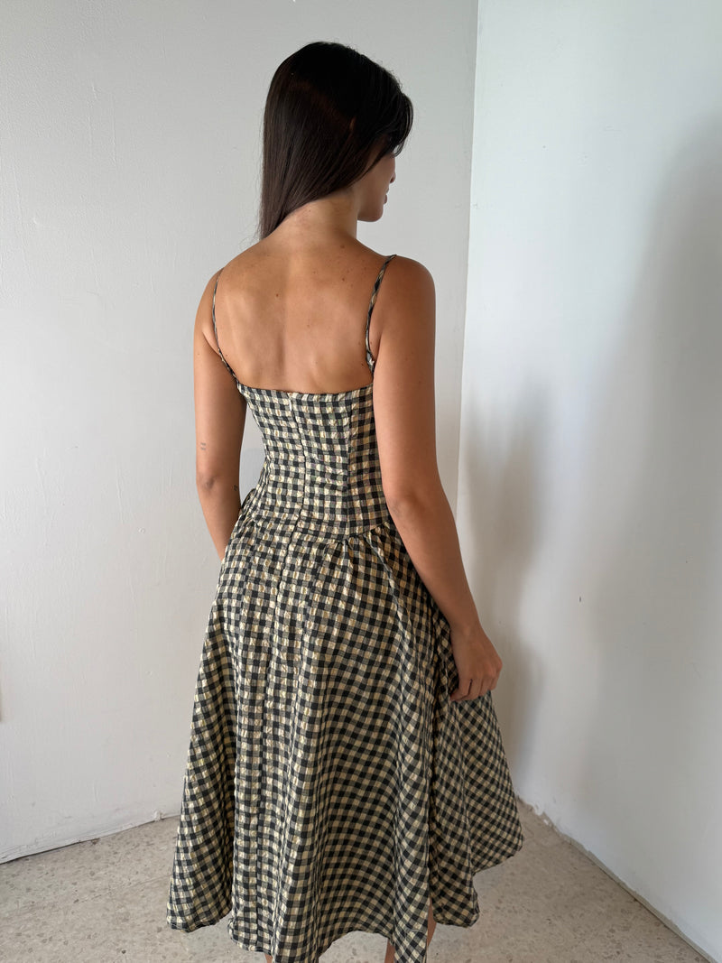 Natural Checkered Bustier Maxi Dress