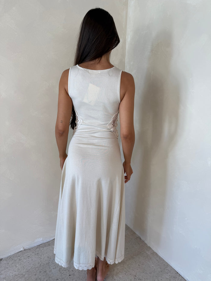 Natural Side Crochet Midi Dress
