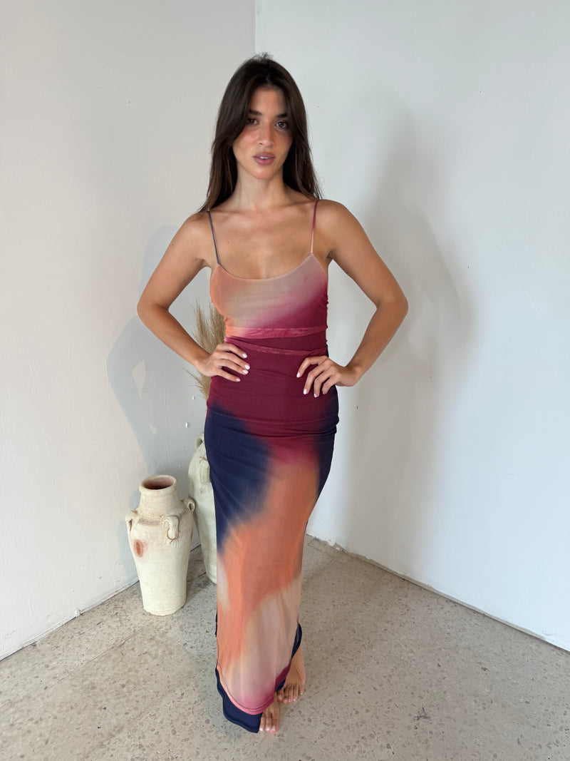 Mesh Tie Dye Midi Dress