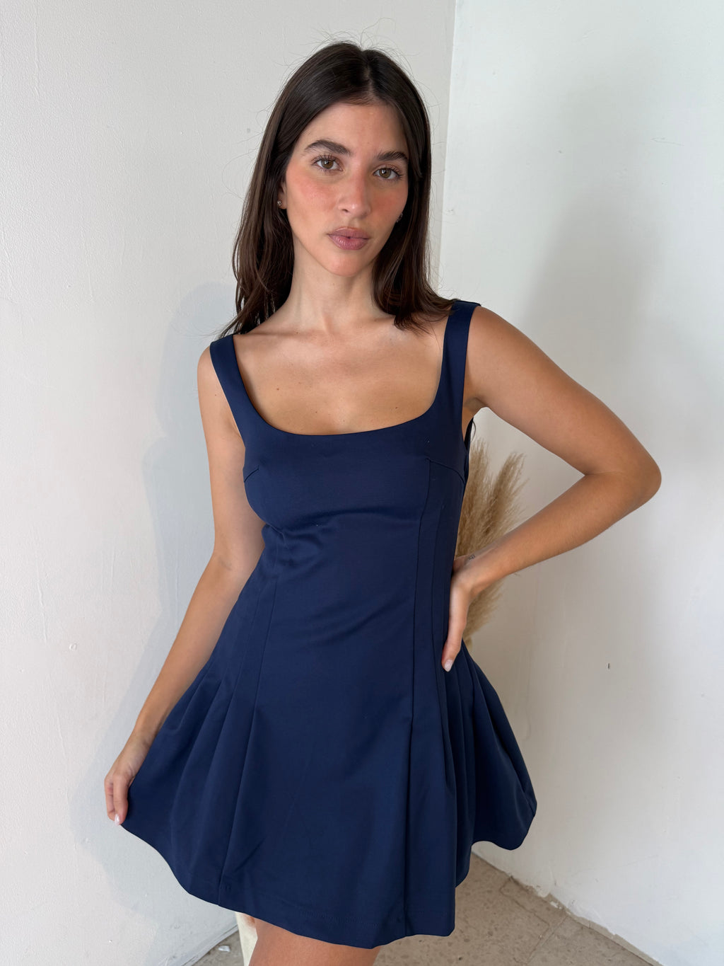 Navy Pleated Mini Dress