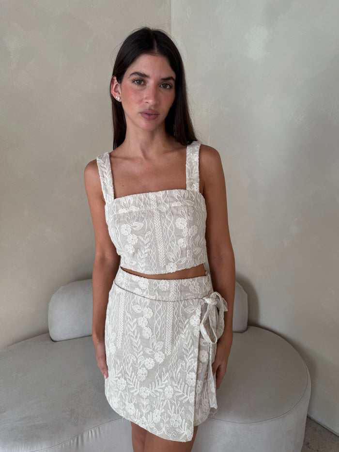 Embroidered  Crop Top And Skirt Set