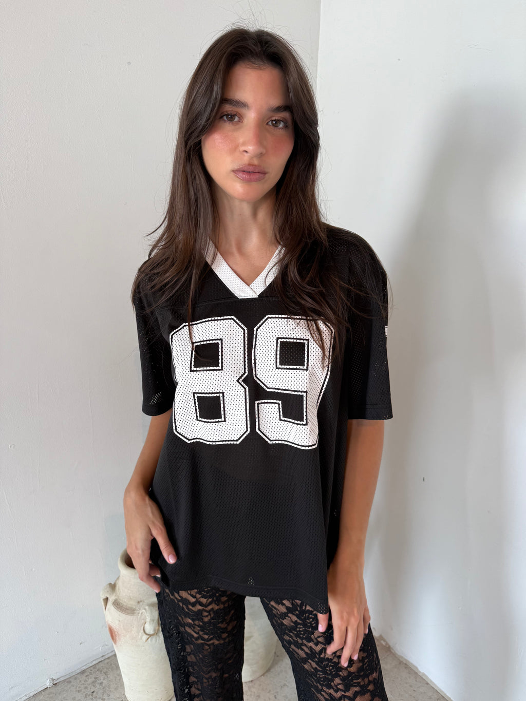 Black Mesh Jersey Top