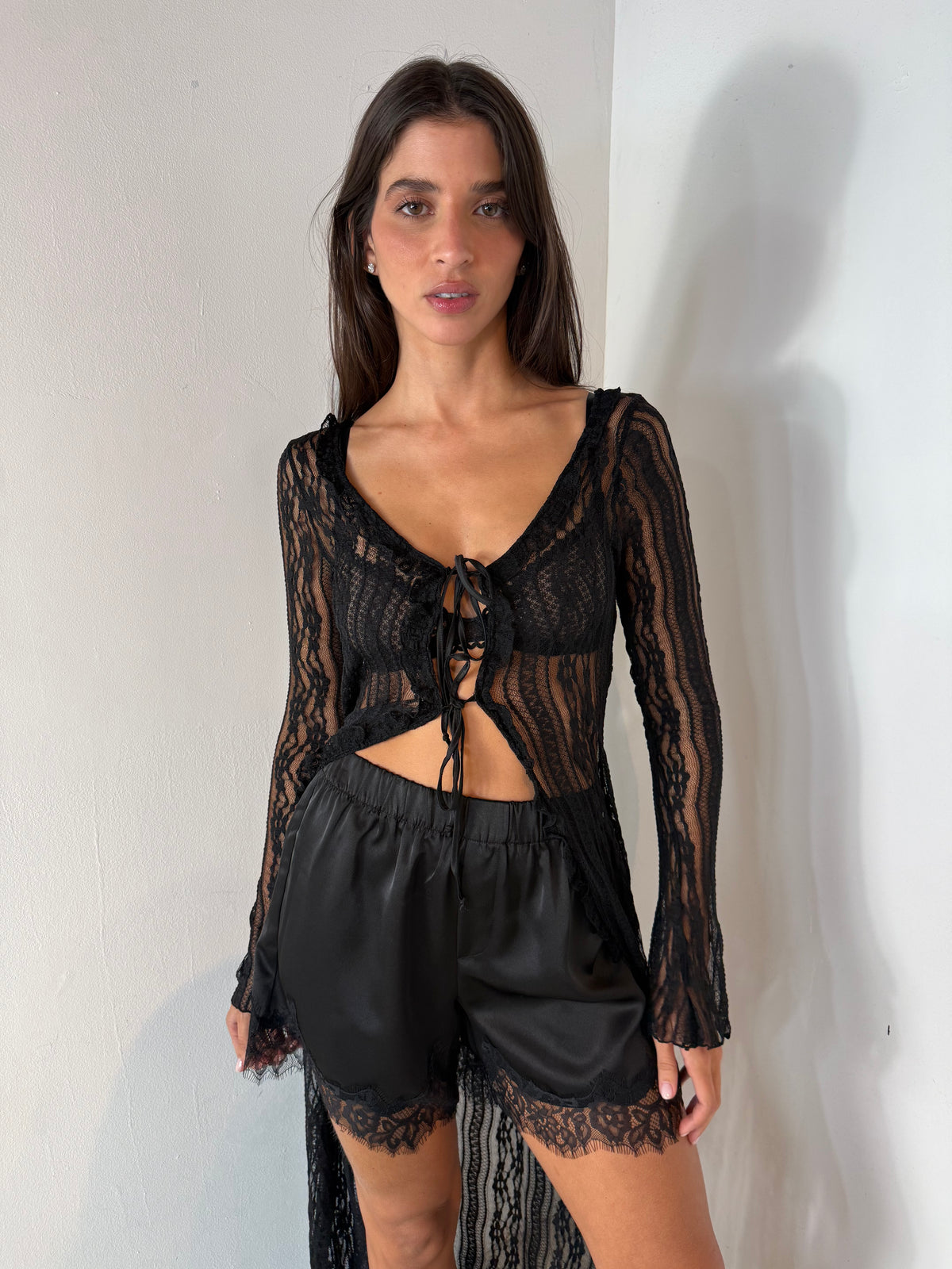 Black Satin Lace Shorts