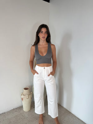 Cropped Barrel Jeans Taupe