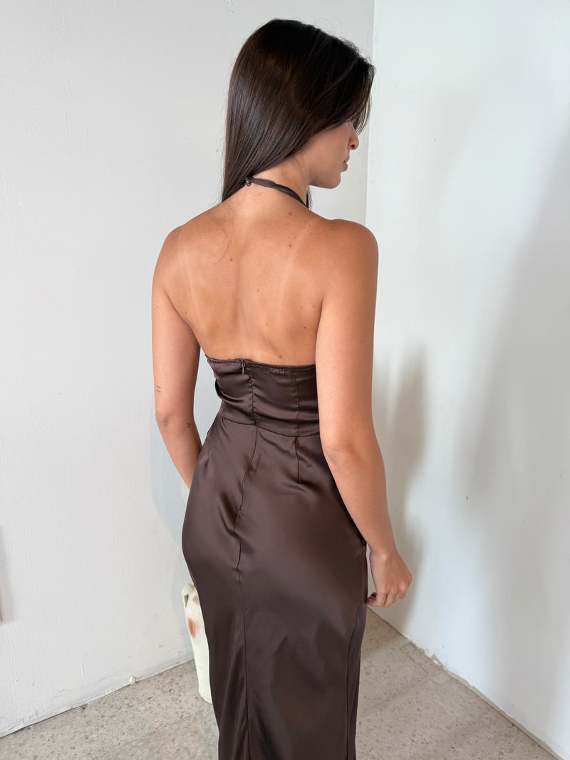 Choco Brown Satin Dress