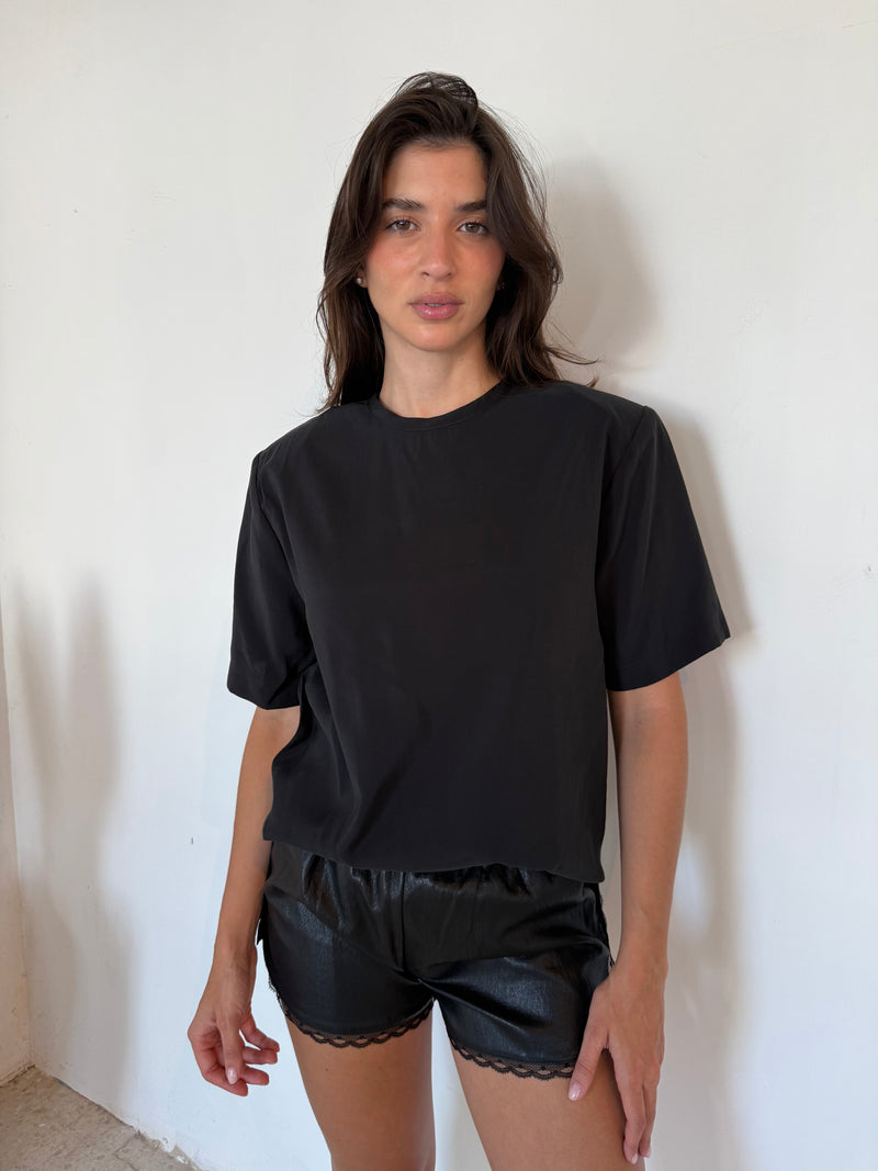 Black Lace Trim PU Shorts