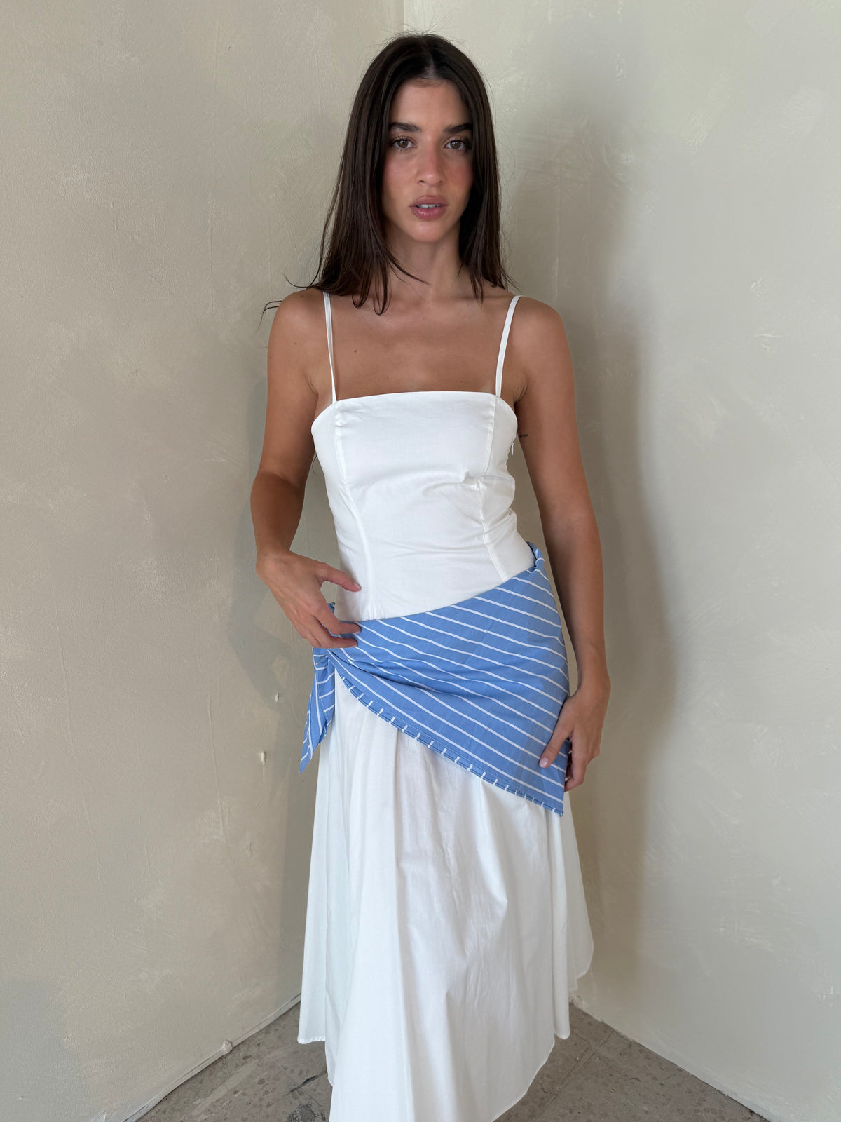 White Maxi Scarf Tie Dress