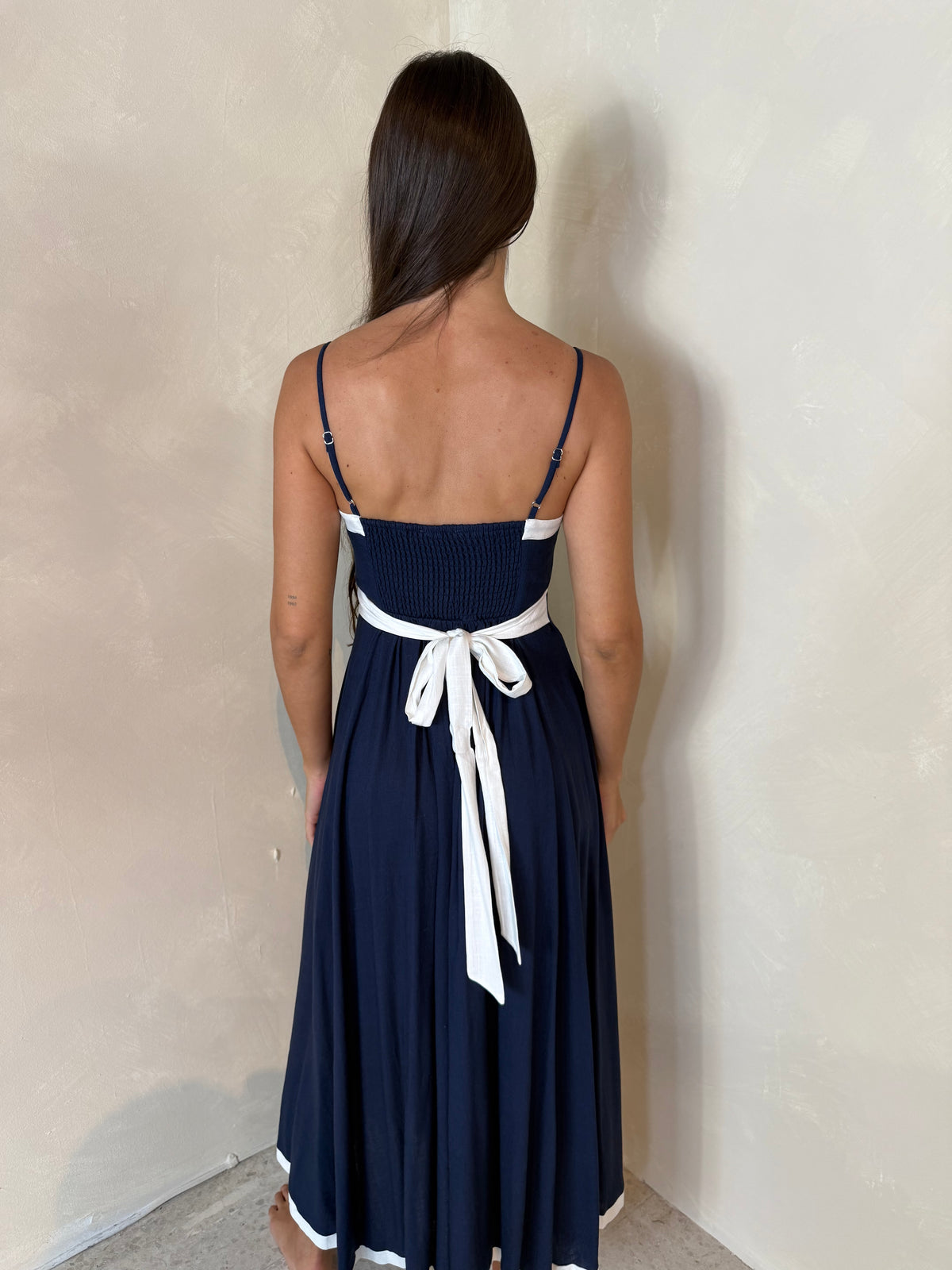 Navy Button Midi Dress
