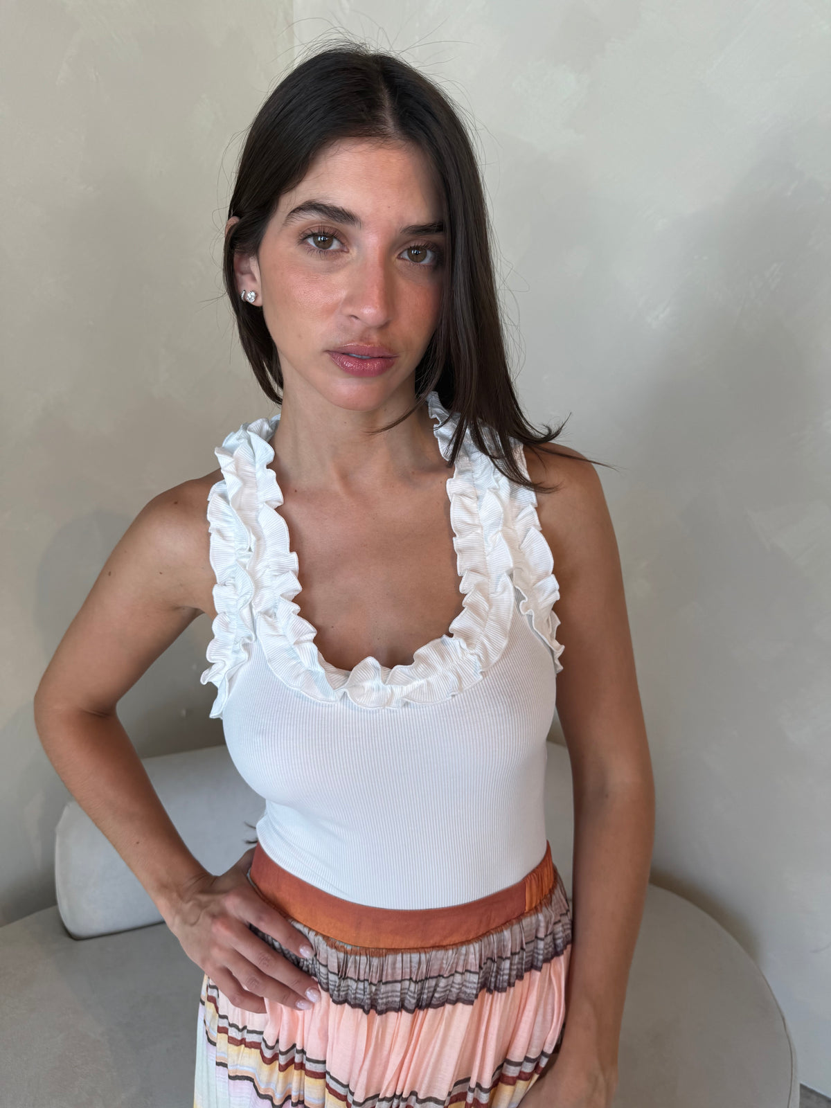 White Ruffle Tank