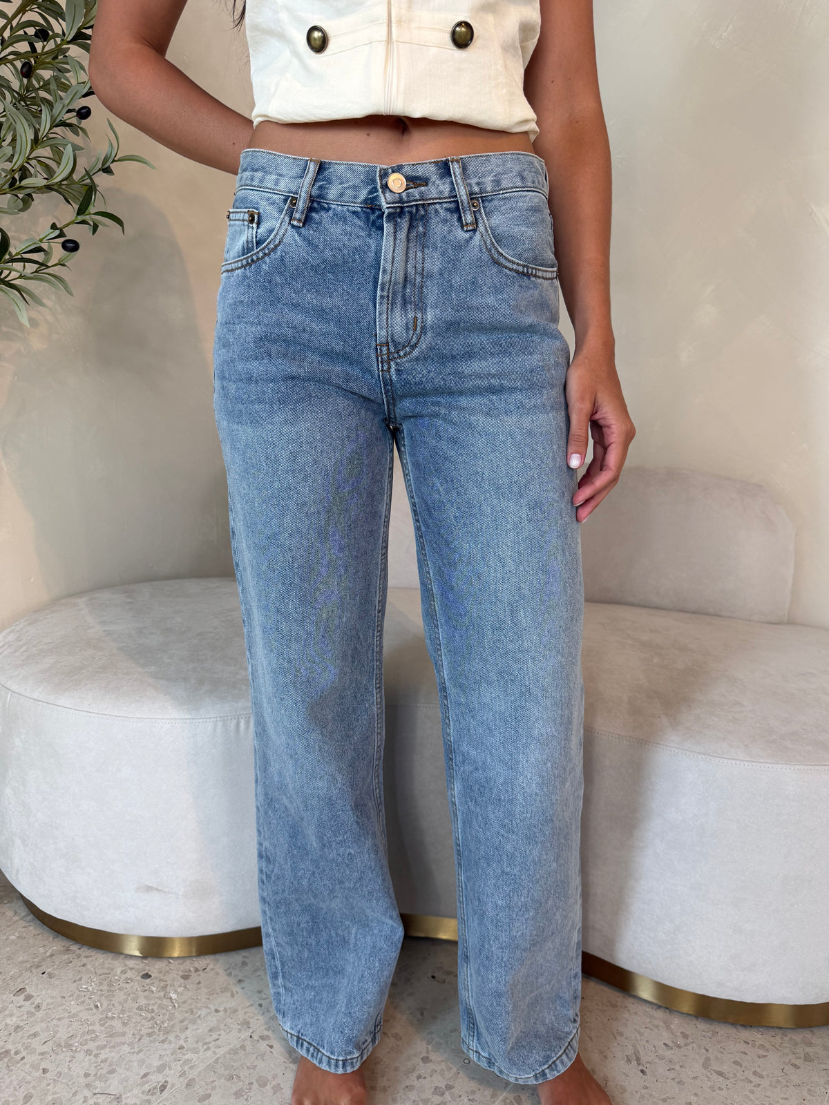 Denim Light Wash Straight Pants