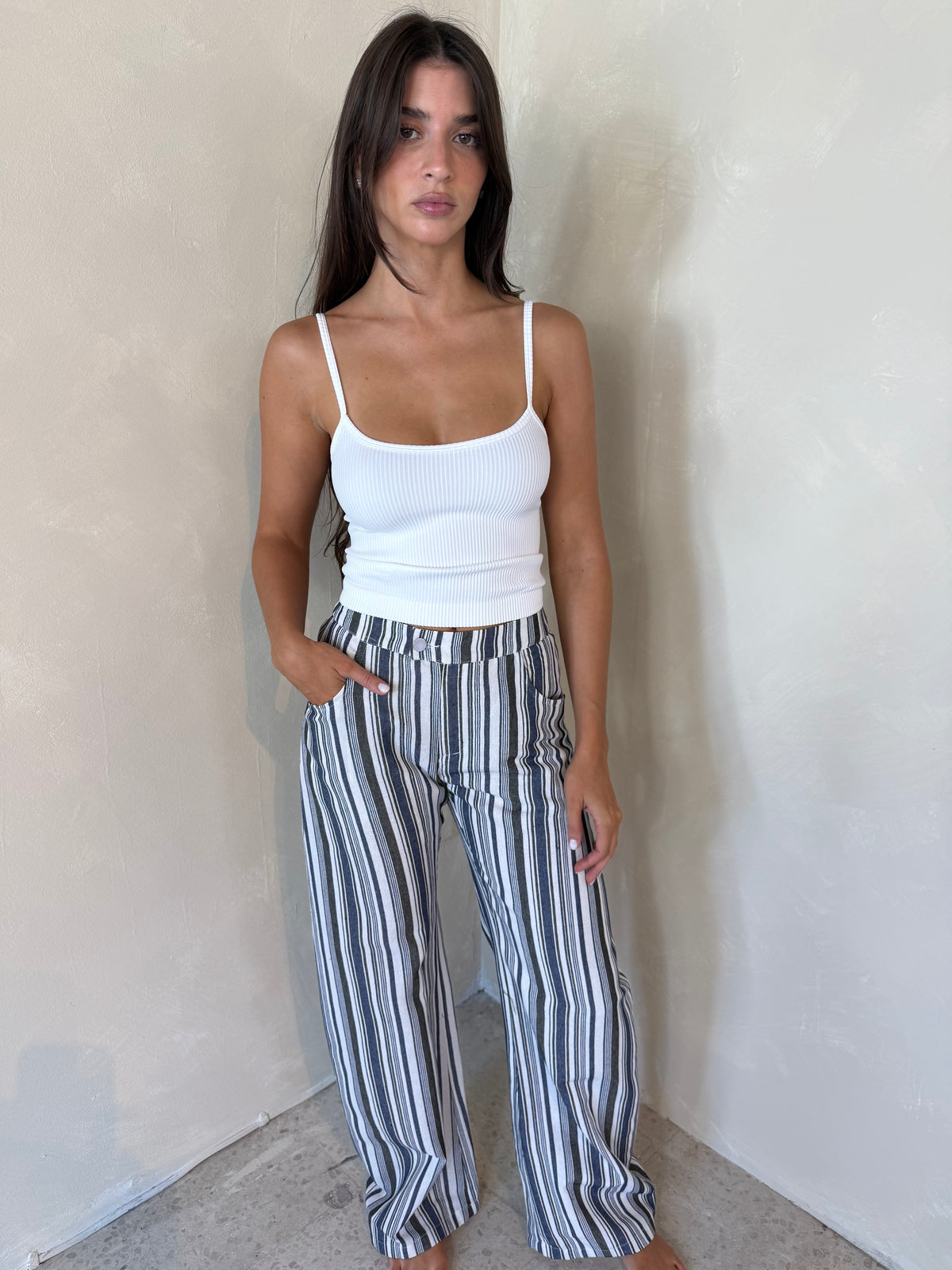 Striped Denim Pants