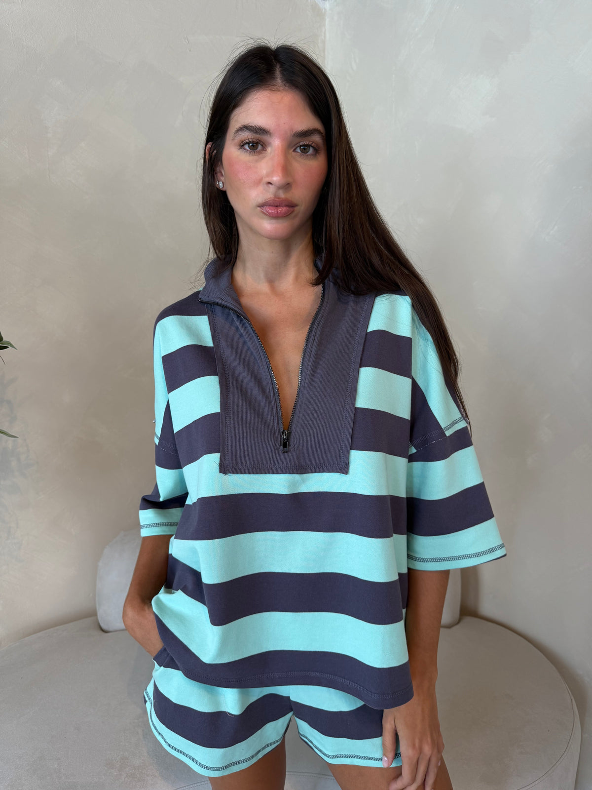 Mint Stripe SS Top & Short Set