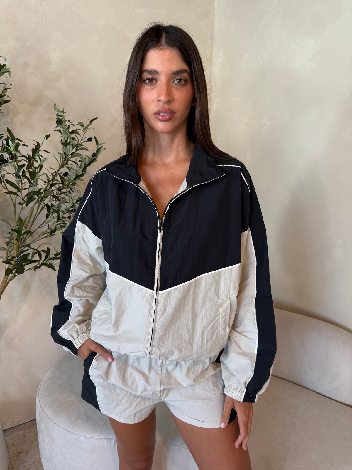 Navy Cream Wind Breaker & Short Set