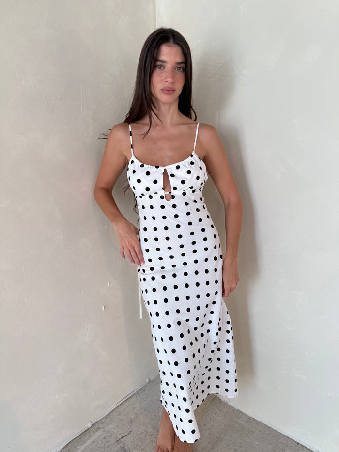 Polka Linen Midi Dress