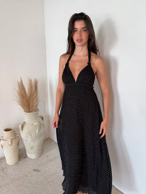 Polka Pleated Halter Dress