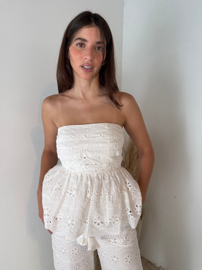 Eyelet Pleated Top & Pant Set