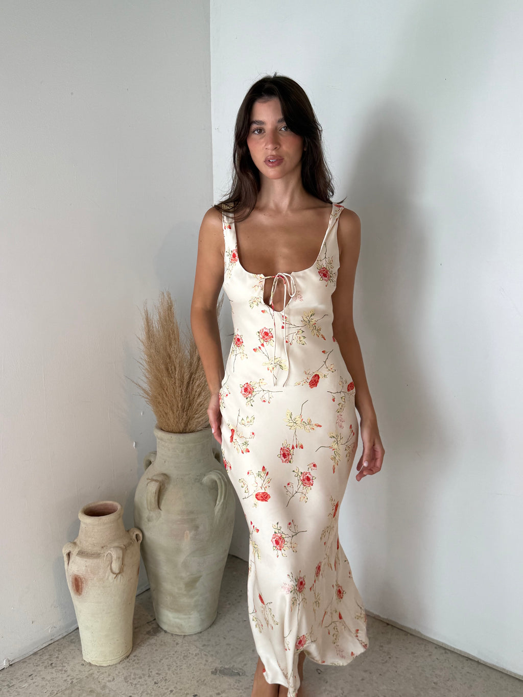 Floral Satin Maxi Dress