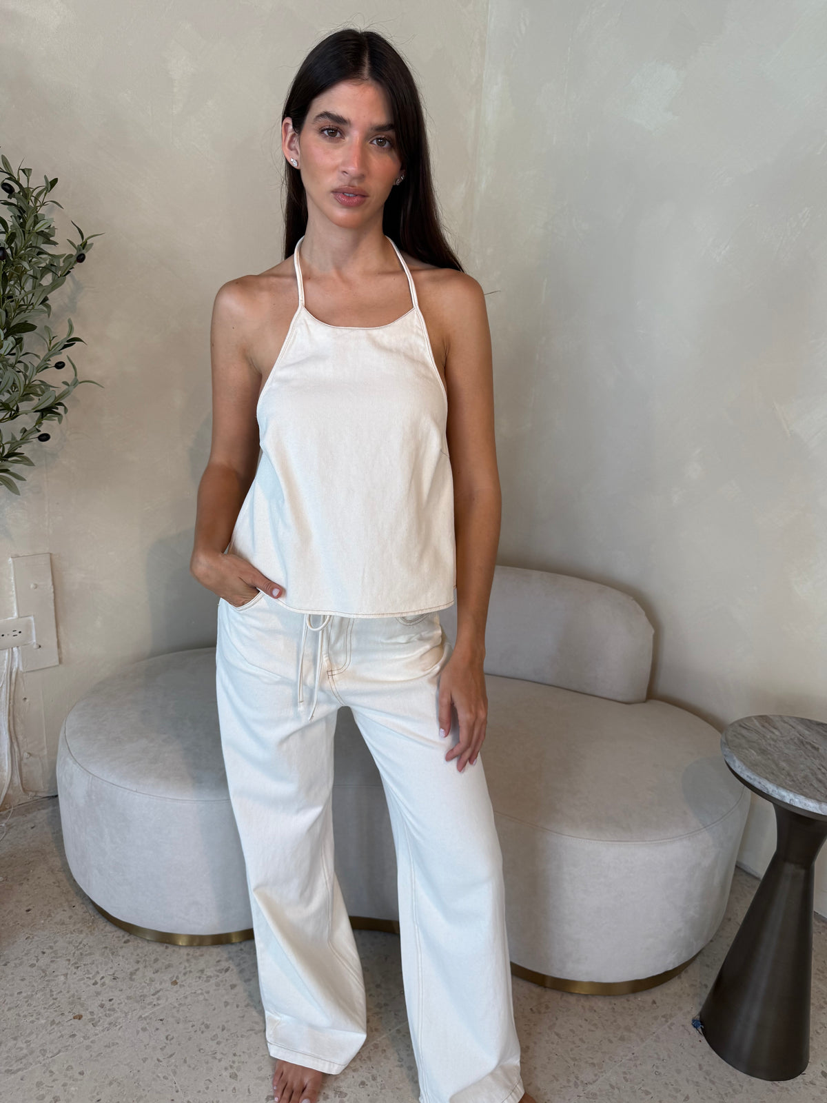 Ecru Halter Top & Pant Set